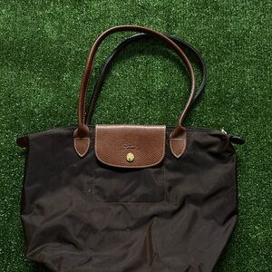 Longchamp Black Tote with Brown Accents